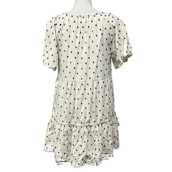 Madewell Lorelei Linen Blend Mini Dress Tiered Cream Cotton Clip Dot size M - Picture 6 of 14